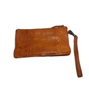 Day&Mood Anthropologie Anni Leather Clutch Wristlet Cognac Brown Purse Bag